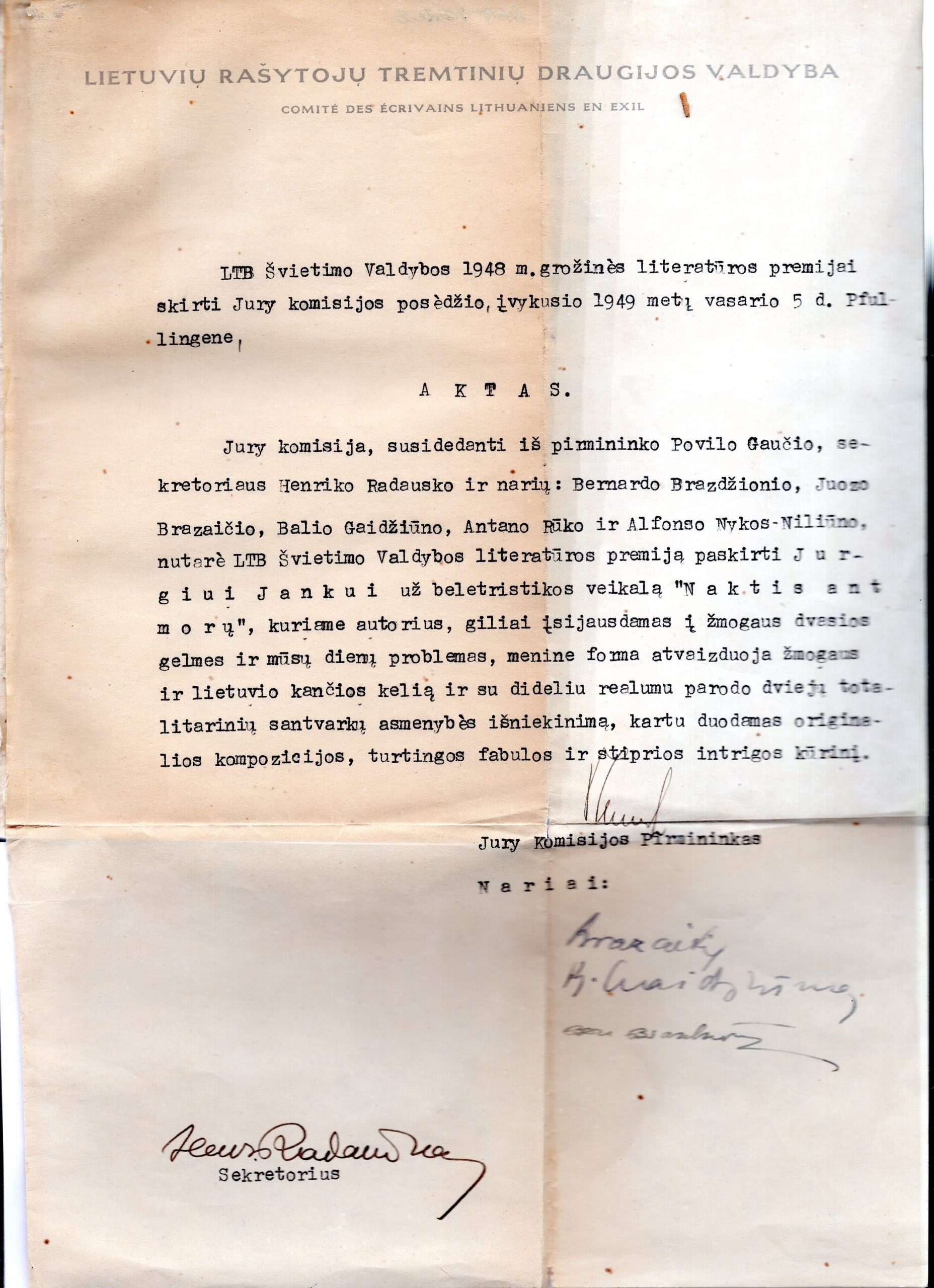 J. Jankus. Naktis ant morų. Aktas