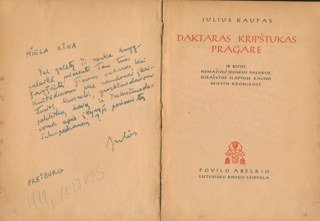 J. Kaupo dedikacija Z. Nagytei (Liūnei Sutemai)