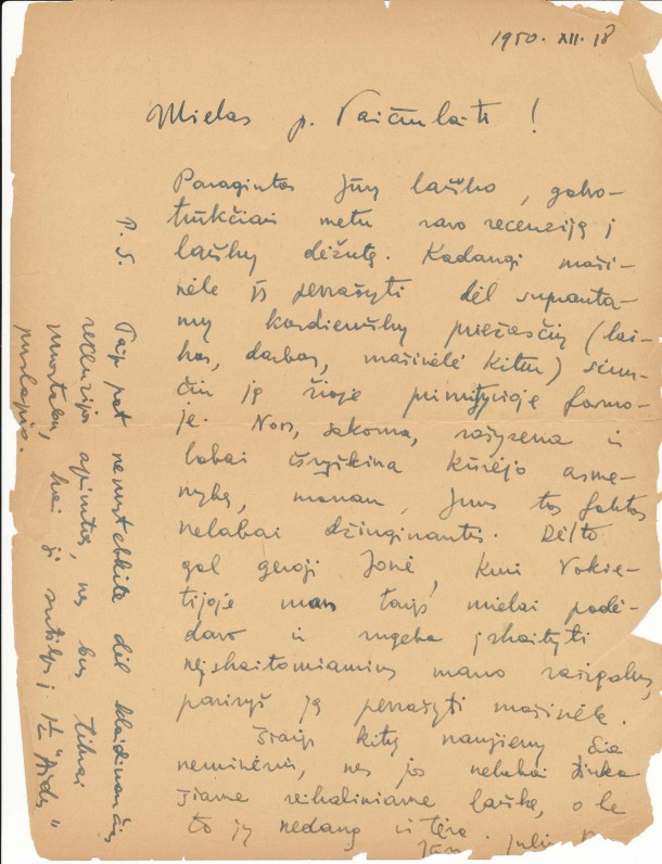 J. Kaupo laiškas A. Vaičiulaičiui