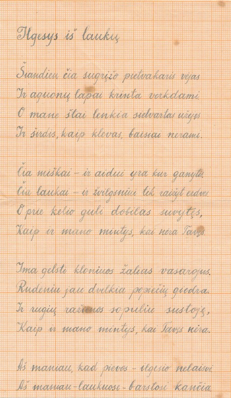 J. Krumino eilėraštis, rašytas tėviškėje