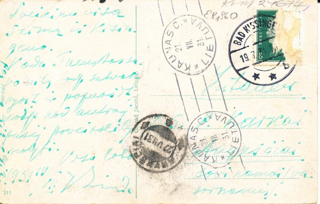 J. Lindės atvirlaiškis M. Karkai. 1931 m.