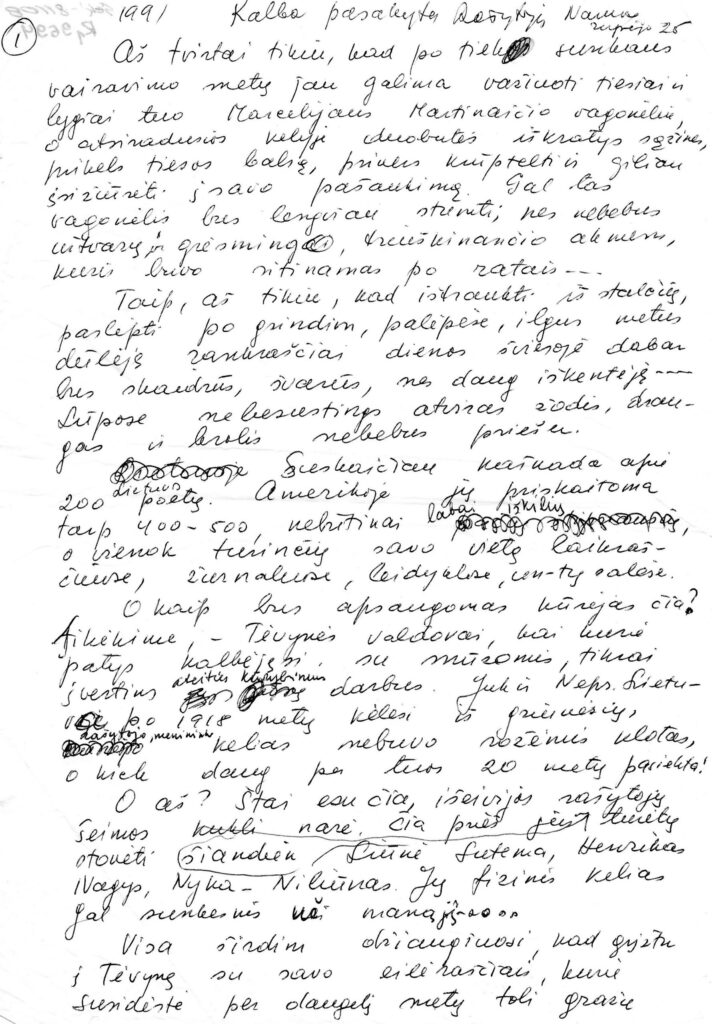 J. Švabaitės kalba, pasakyta rašytojų namuose, 1991 09