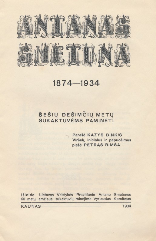 K. Binkis. A. Smetonos biografija. 1934 m.