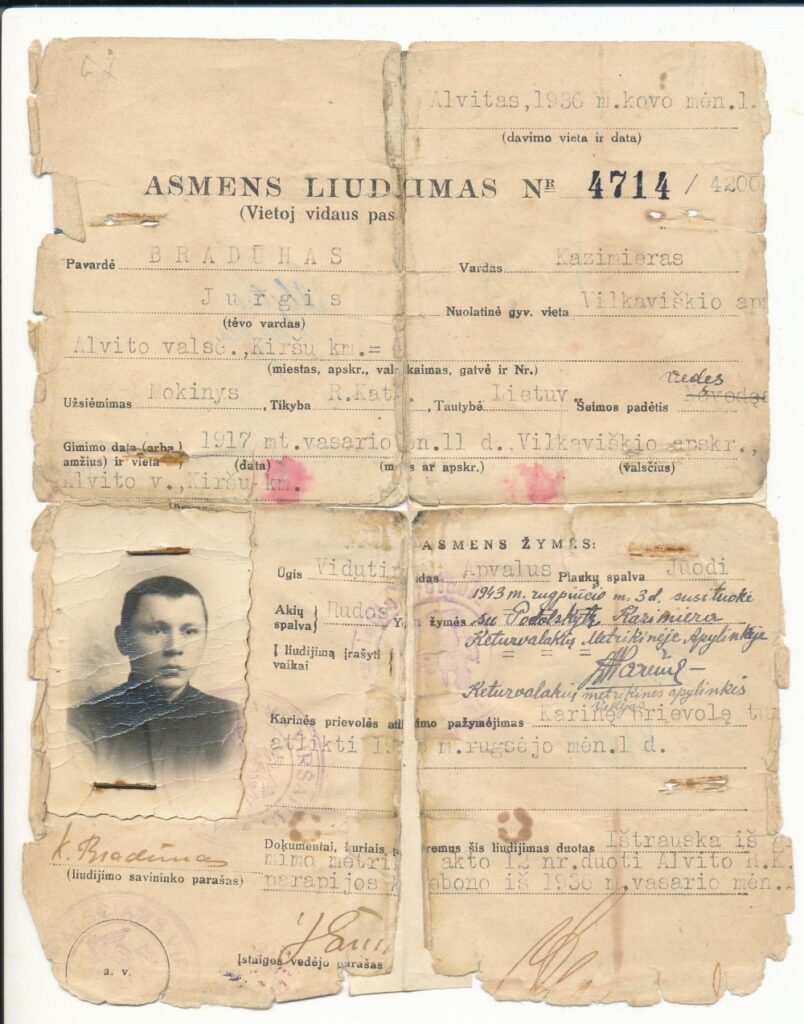 K. Bradūno asmens liudijimas, išduotas Alvite 1936 03 01