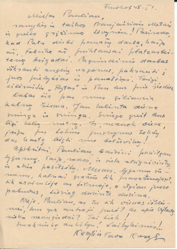 K. Bradūno laiškas Pauliui Jurkui