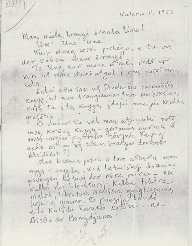 K. Jurgelionio laiškas U. Babickaitei. 1959 02 11. Kopija