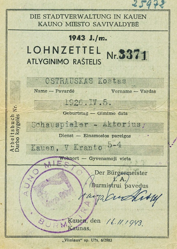 K. Ostrausko atlyginimo raštelis