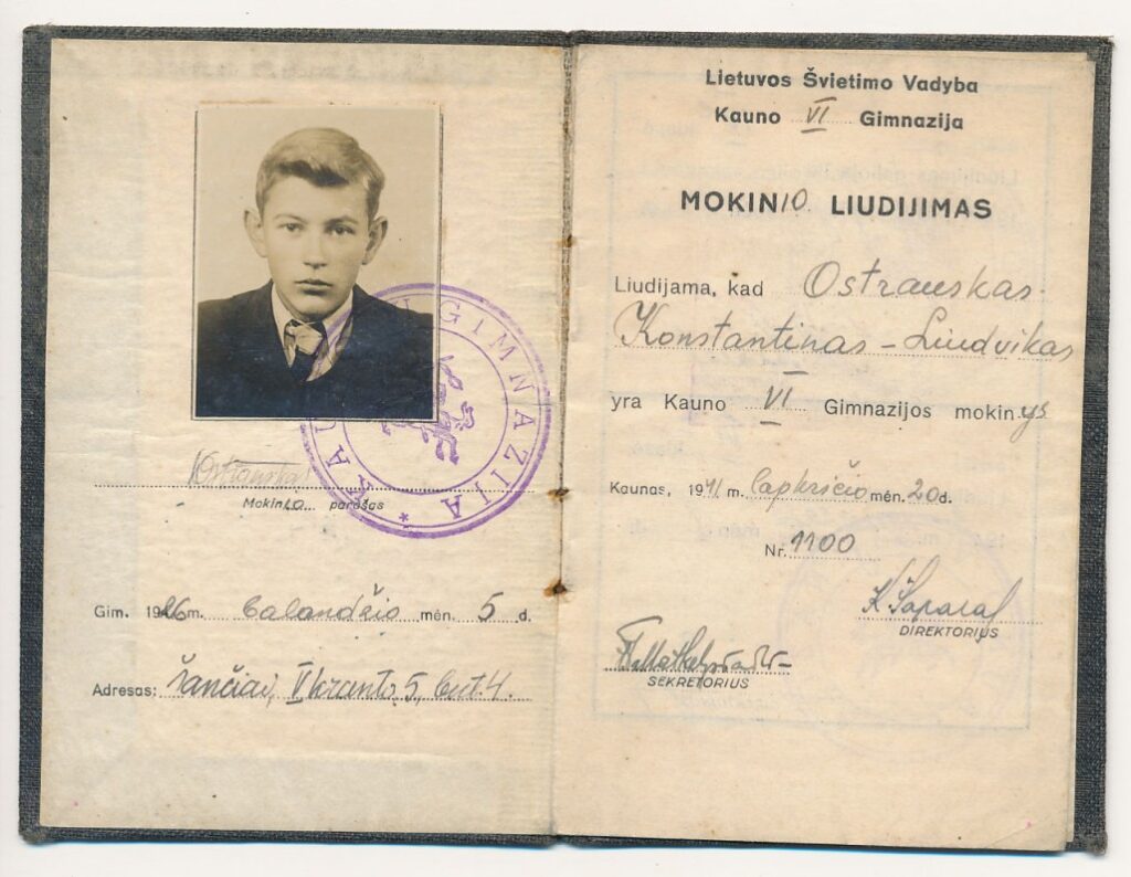 Kauno VI-osios gimnazijos mokinio liudijimas