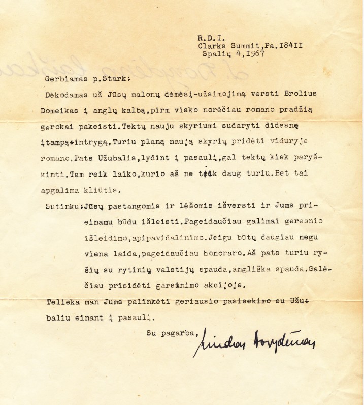 L. Dovydėno laiškas M. Starkui