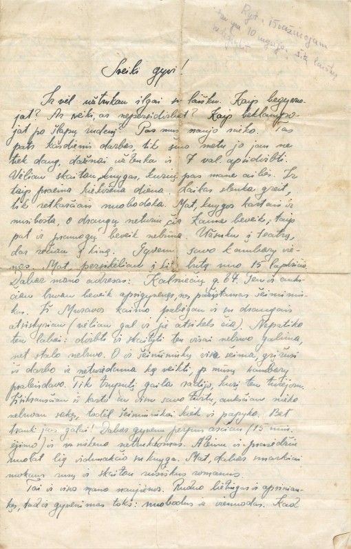 Laiškas į Gataučius iš Kauno. 1940. IX. 24