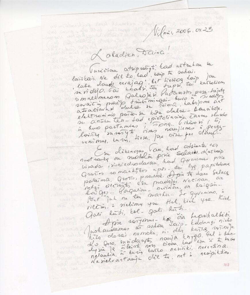 Laiškas latvių poetei Dainai Avuotiniai. 2006 04 23