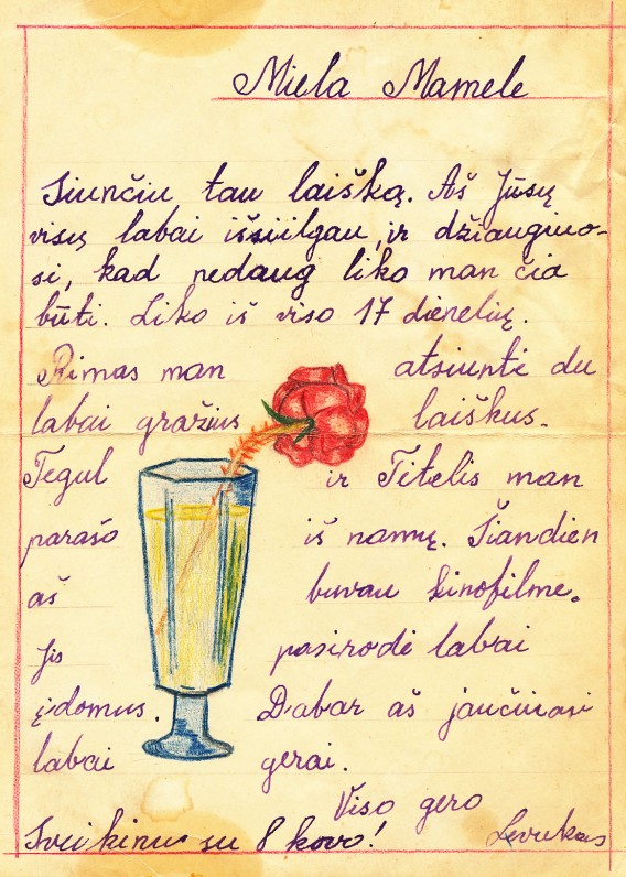 Leonido (Levuko) laiškas mamai iš sanatorijos. Apie 1957 m.