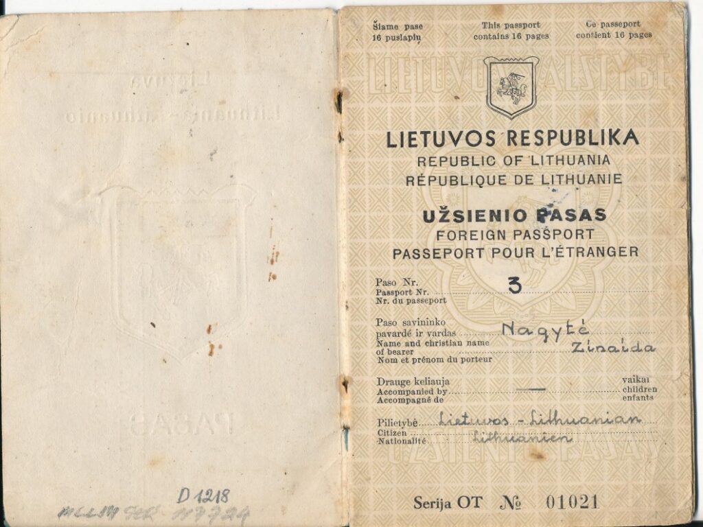 Lietuvos respublikos Užsienio pasas, išduotas Z. Nagytei 1945 05 17 Vokietijoje