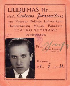 Liudijimas, jog Česlovas Grincevičius – Teatro seminaro bendradarbis. MLLM 42663