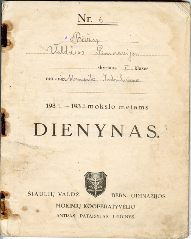 M. Indriliūno dienynas. 1931-1932 mokslo metai