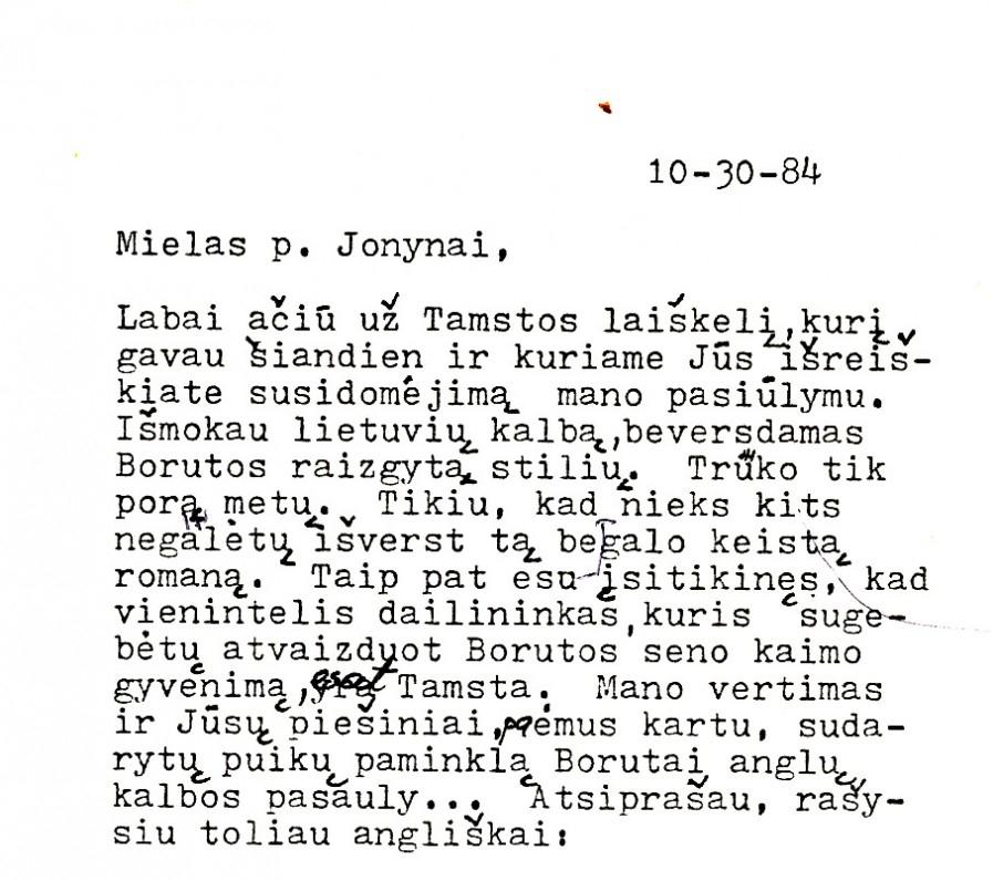M. Starkaus laiško V. K. Jonynui fragmentas