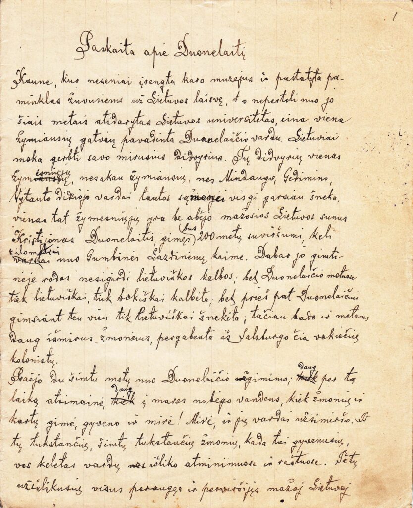 Jono Mačiulio-Maironio paskaita apie K. Donelaitį, skaityta Lietuvos universiteto Teologijos-filosofijos fakultete. Apie 1922 m. MLLM 19971