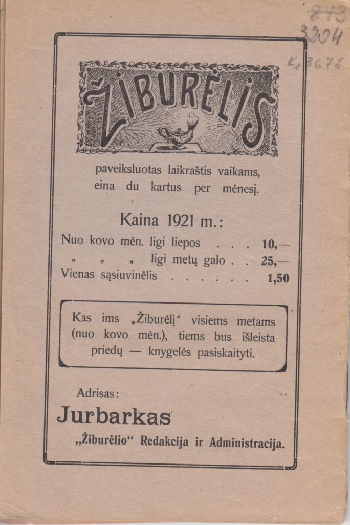 A. Giedrius. Gailutė. Tilžė: Jagomasto spaustuvė „Lituania“, 1921 m. MLLM 3204