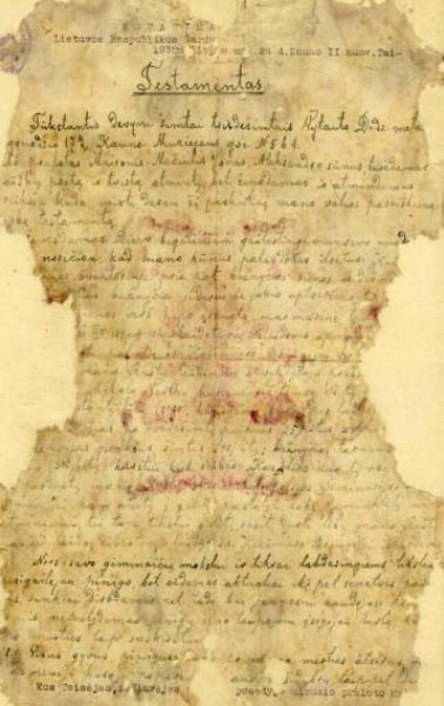 Maironio testamento fragmentas. Kaunas. 1930 m. gruodžio 17 d.
