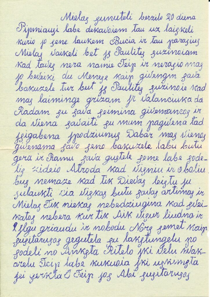 Mamos laiškas sūnui Jonui į Vilnių. Apie 1980 m.