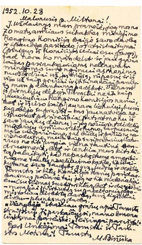 Mykolo Biržiškos laiškas M. Starkui