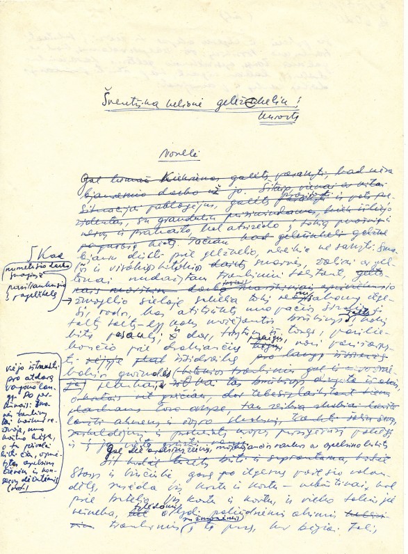 Novelės „Šventiška kelionė gelžkeliu į kurortą“ rankraštis. 1980 m.