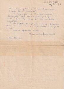 R. Samulevičiaus ranka rašytas laiškas sau. Kaunas, 1965-11-30. MLLM 141479