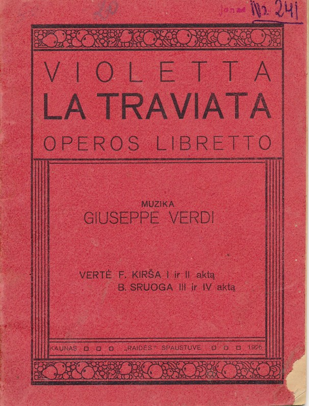Operos libretas. Vertė F. Kirša ir B. Sruoga