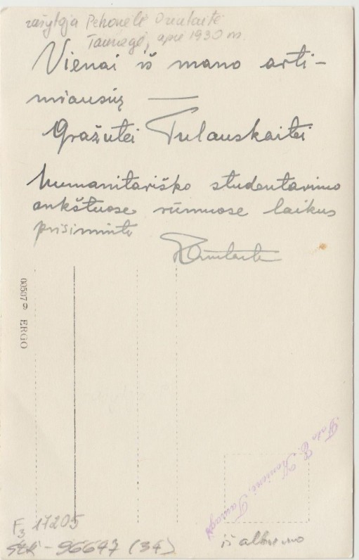 P. Orintaitės dedikacija G. Tulauskaitei