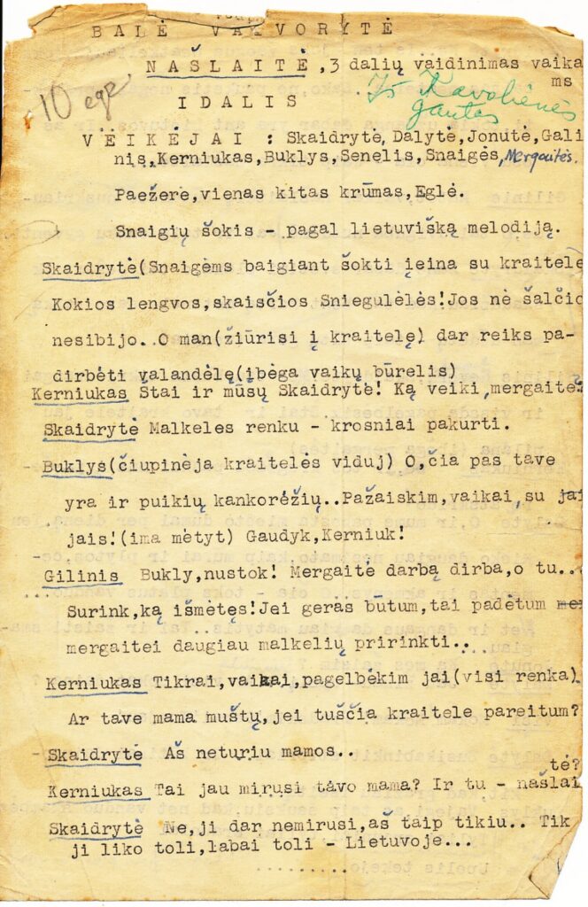 P. Orintaitės mašinraštis su taisymais