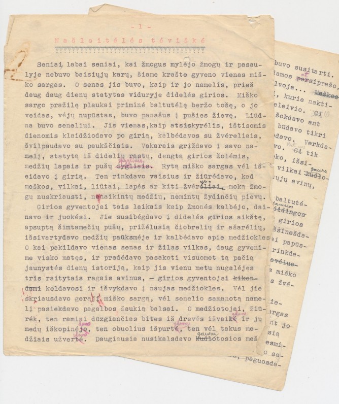 P. Rimkūno pasakos „Našlaitėlė“ mašinraštis…