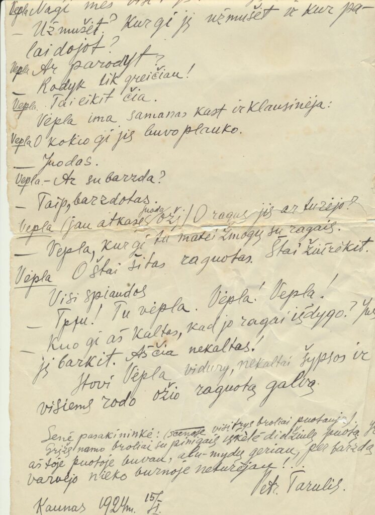 P. Tarulio rankraštis „Pasaka apie vėplą“