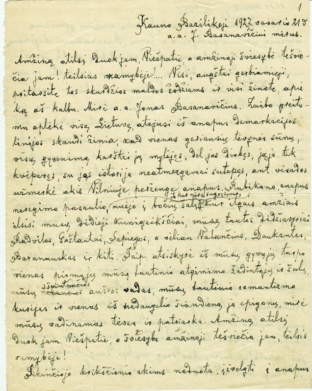 Pamokslo fragmentas. 1927 m.