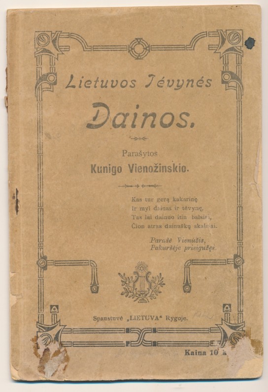 Parašytos Kunigo Vienožinskio. Spaudė „Lietuva“. Ryga. 1912 m.