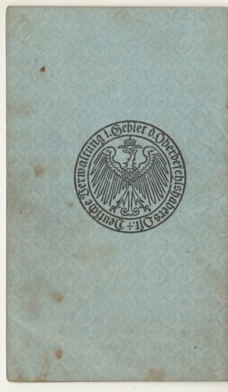 Paso, išduoto B. Brazdžioniui 1918 m. sausio 28 d., antrasis viršelis
