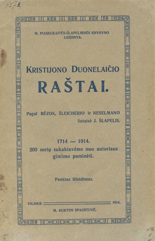 Pirmasis K. Donelaičio raštų leidimas atskira knyga pačioje Lietuvoje