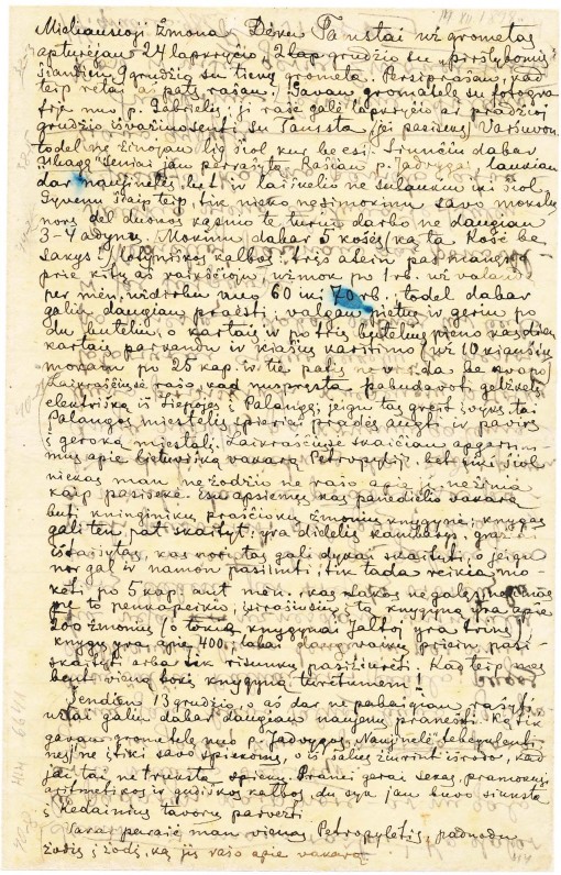 Povilo Višinskio laiško Žemaitei fragmentas