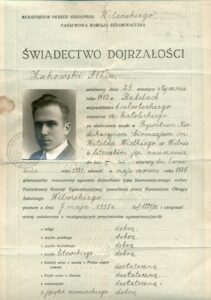 Vilniaus Vytauto Didžiojo gimnazijos atestatas, išduotas A. Žukauskui. Vilnius, 1935 m.