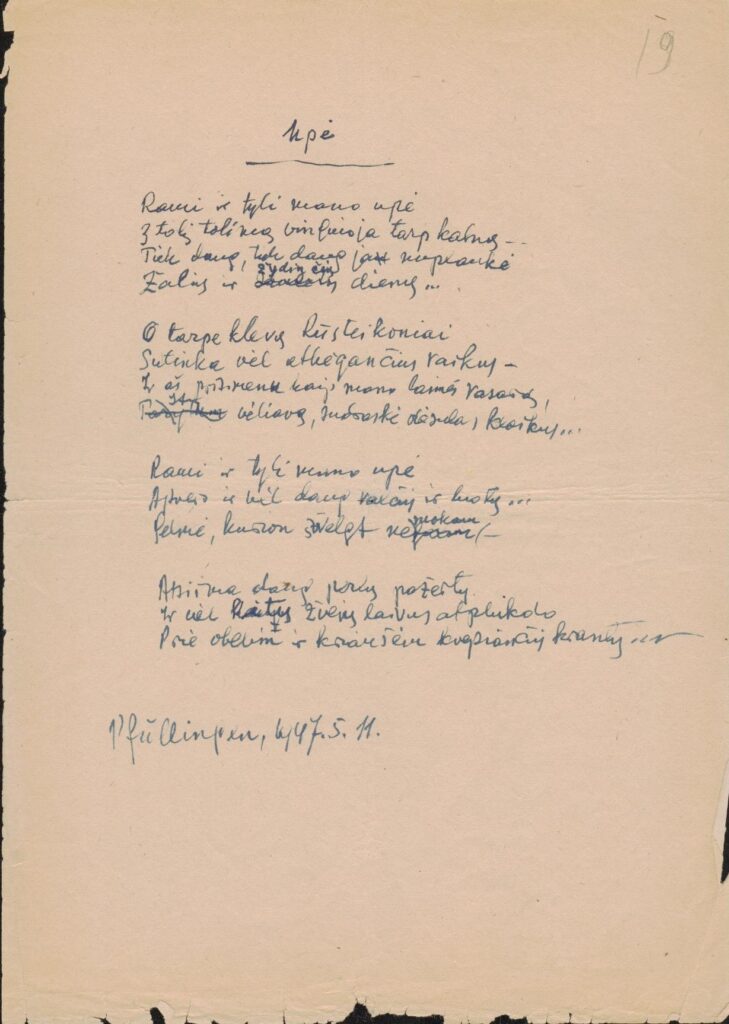 S. Santvaro eilėraštis „Upė“. Vokietija. 1947.05.11. MLLM 88935