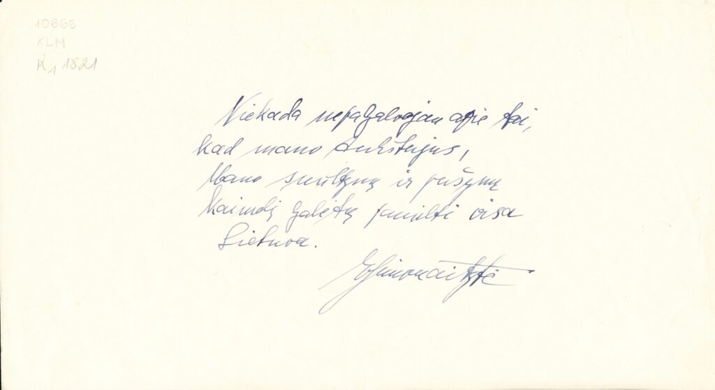 Rašytojos I. Simonaitytės rankraštis