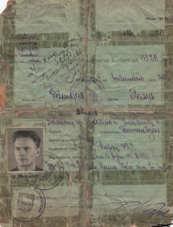 S. Džiugo laikinas asmens liudijimas. 1943 10 20. Kaunas