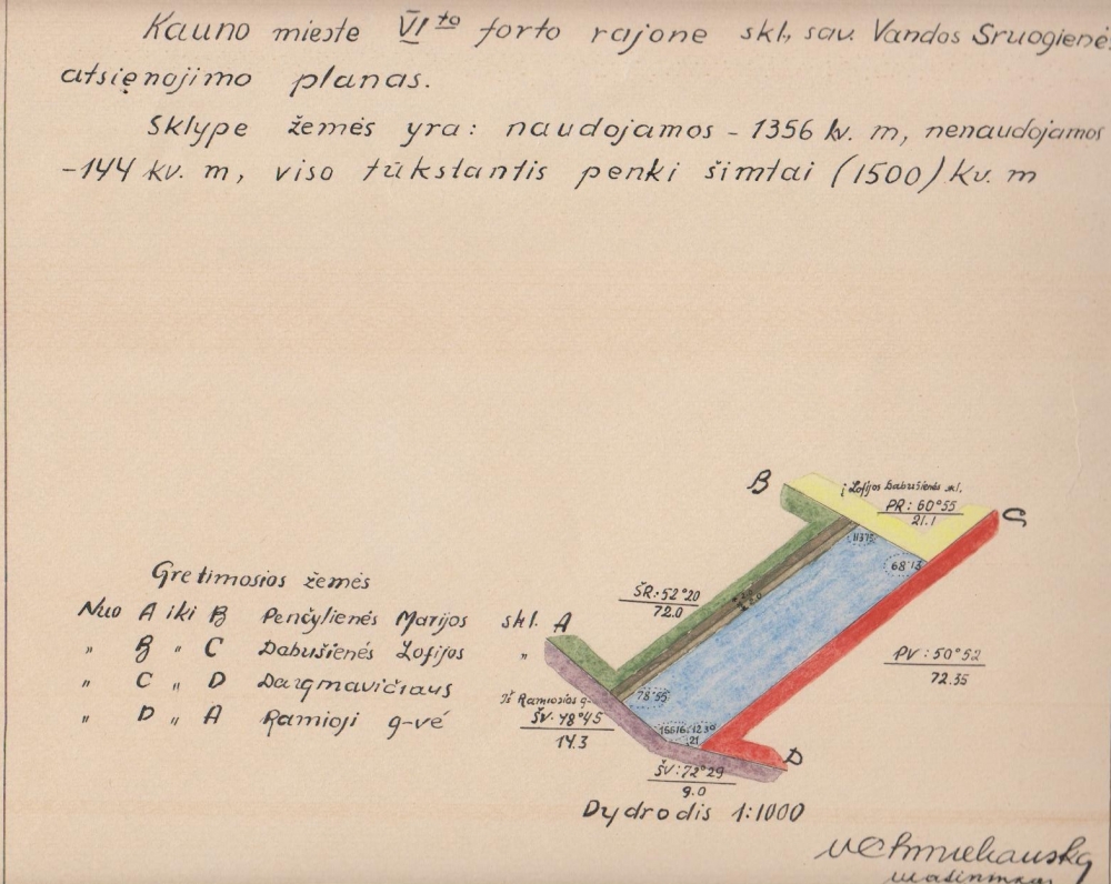 Sklypo atsienojimo planas. Kaunas. 1935 m.