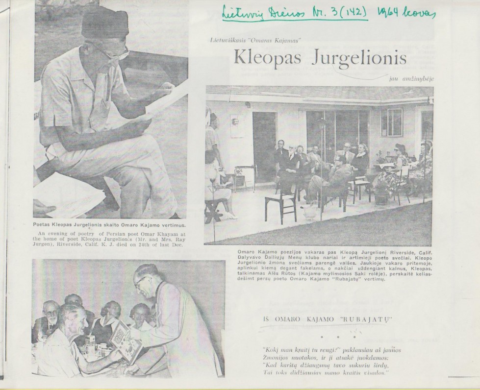 Straipsnis apie K. Jurgelionį laikraštyje „Lietuvių dienos“. 1964 m.