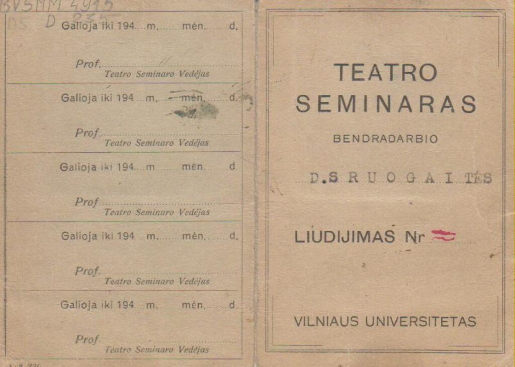 Teatro seminaro dalyvės liudijimas. Vilnius, 1943 m.