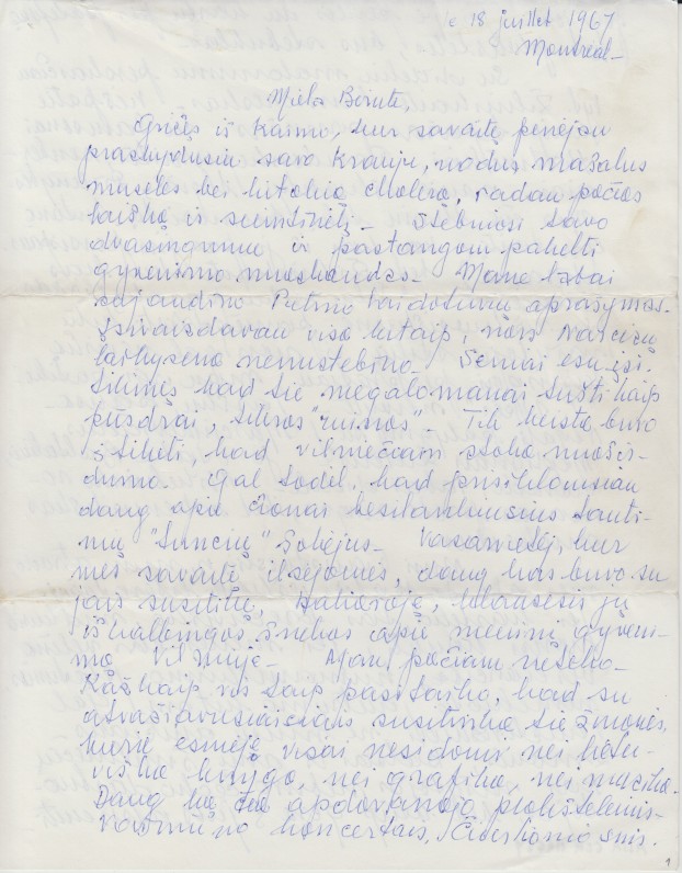 V. A. Jonyno laiškas seseriai Birutei Jonynaitei