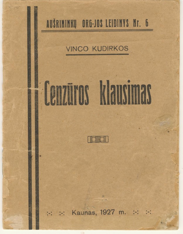 V. Kudirkos satyra „Cenzūros klausimas“. Kaunas. 1927 m.