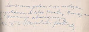 V. Mykolaičio-Putino įrašas B. Sruogos namų-muziejaus svečių knygoje