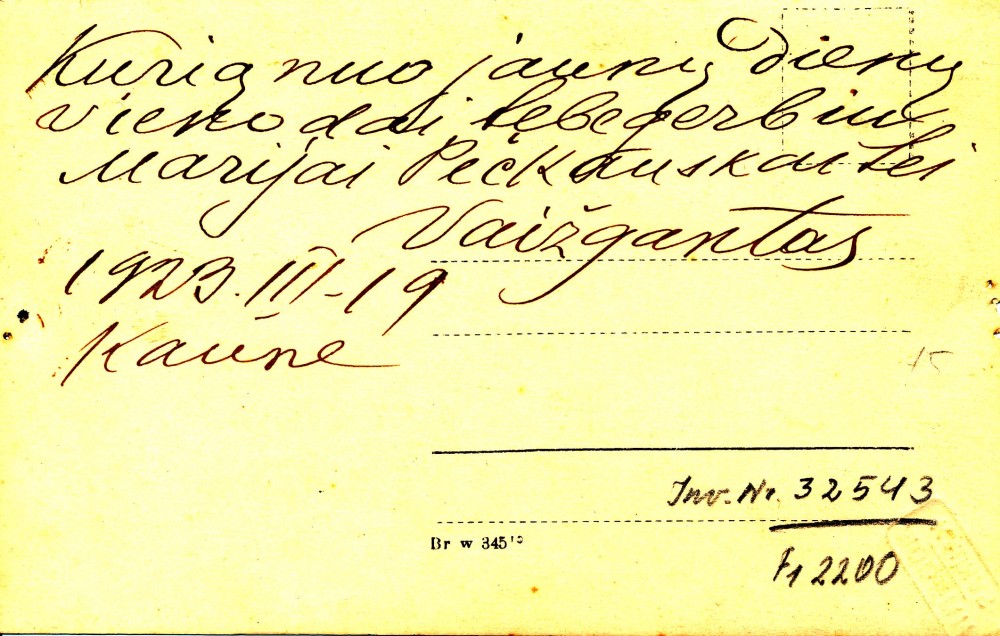 Vaižganto dedikacija M. Pečkauskaitei – Šatrijos Raganai