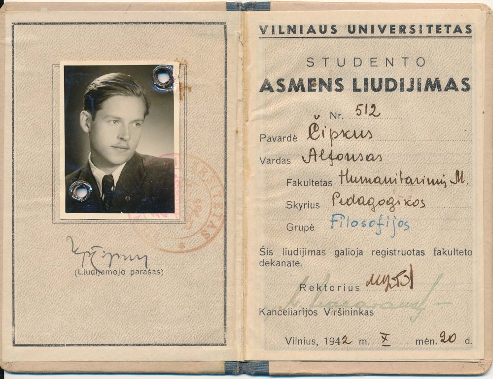 Vilniaus universiteto studento pažymėjimas