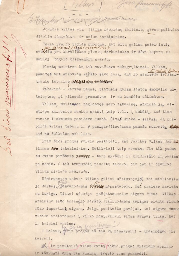 I. SIMONAITYTĖS APSAKYMO „VILKAS“ MAŠINRAŠTIS